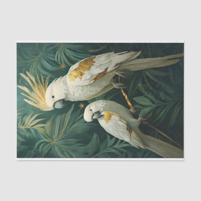 Royalty in White, Tropical Cockatoo Pair mit Gold Seidenpapier (Vorderseite)