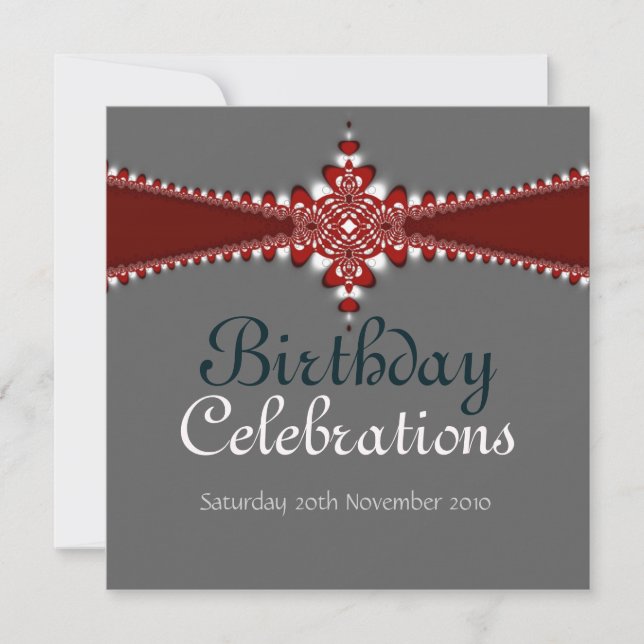 Royalty Red Silver Grand Birthday Einladung (Vorderseite)