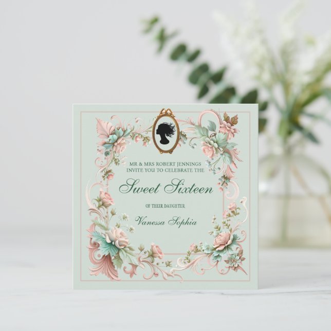 Royalty Regency Era 16 . Geburtstag Einladung (Stehend Vorderseite)