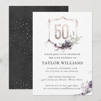 Royalviolett | Verzierte Blütenfolie zum Geburtsta Einladung