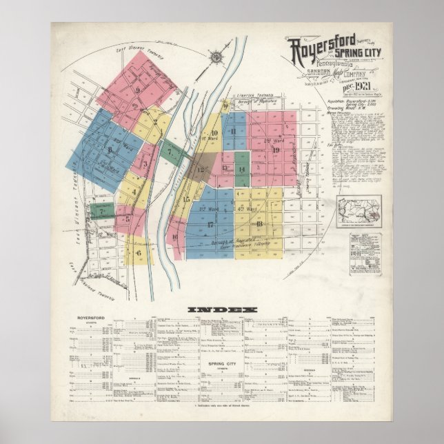 Royersford Spring City PA Karte 1921 Poster (Vorne)