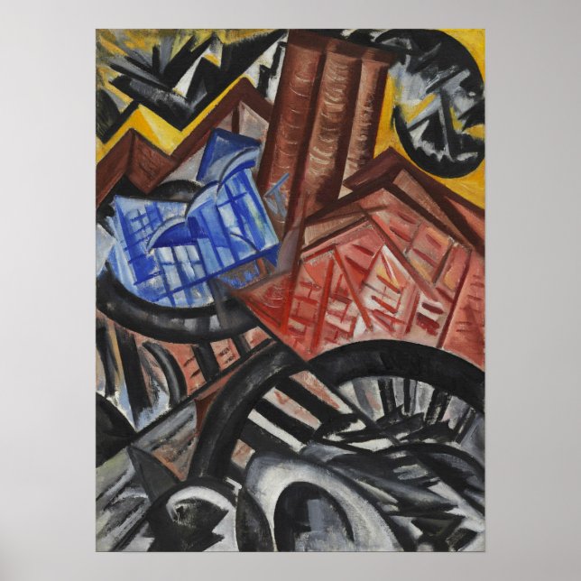 Rozanova - Fabrik und Brücke 1913 Poster (Vorne)