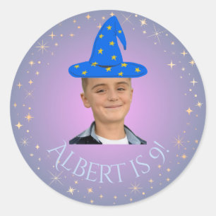 Roze & Blauw Magischer Zauberer Foto Sticker