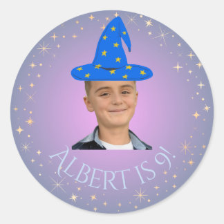 Roze & Blauw Magischer Zauberer Foto Sticker