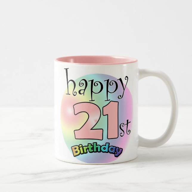 Roze Happy 21st Birthday Zweifarbige Tasse (Rechts)