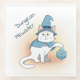 RPG-Cartoon-Katzenassistent mit Würfeln Glasuntersetzer
