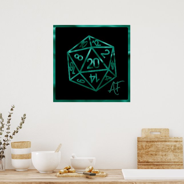 RPG Crit AF | Emerald Fantasy Tabletop Gamer Dice Poster (Küche)