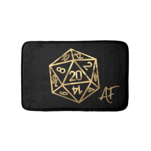 RPG Crit AF   Gold Fantasy Tabletop Gamer Dice Badematte