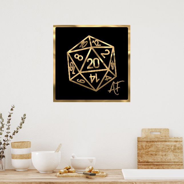 RPG Crit AF | Gold Fantasy Tabletop PnP Gamer Dice Poster (Küche)