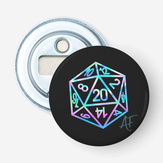 RPG Crit AF | Holo Retro PnP Tabletop Gamer Dice Flaschenöffner (Vorderseite)