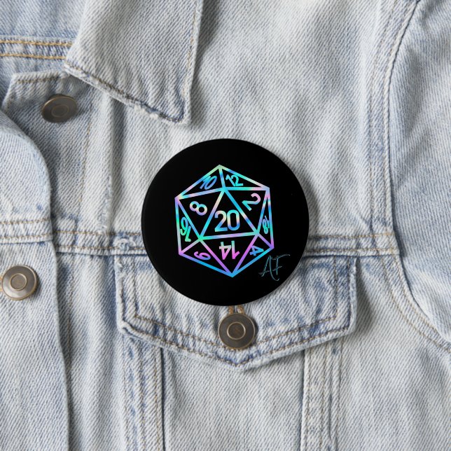 RPG Crit AF | Holo Retro Tabletop Roleplayer Dice Button (Beispiel)
