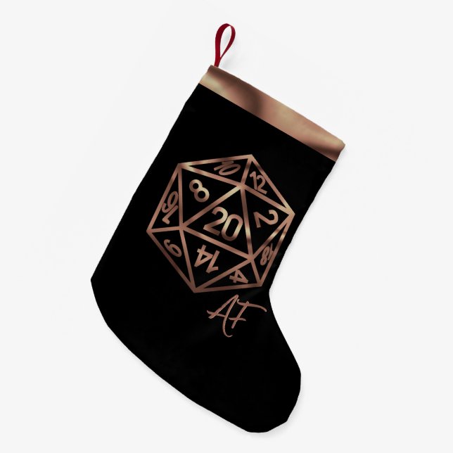 RPG Crit AF | Kupfer Fantasy Tabletop Gamer Dice Kleiner Weihnachtsstrumpf (Vorderansicht (hängend))