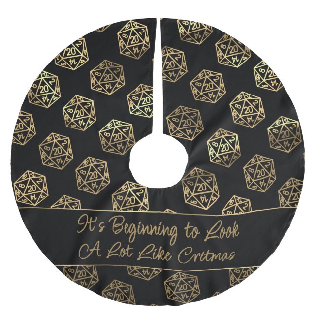 RPG Critmas | Gold Fantasy Tabletop Gamer Dice Polyester Weihnachtsbaumdecke (Vorderseite)