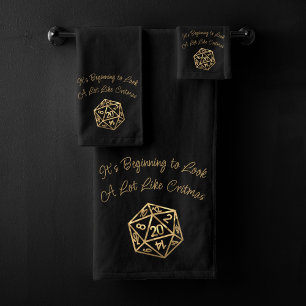RPG Critmas   Gold Retro Tabletop Roleplayer Dice Badhandtuch Set
