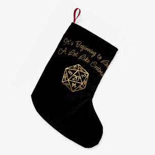 RPG Critmas   Gold Retro Tabletop Roleplayer Dice Kleiner Weihnachtsstrumpf