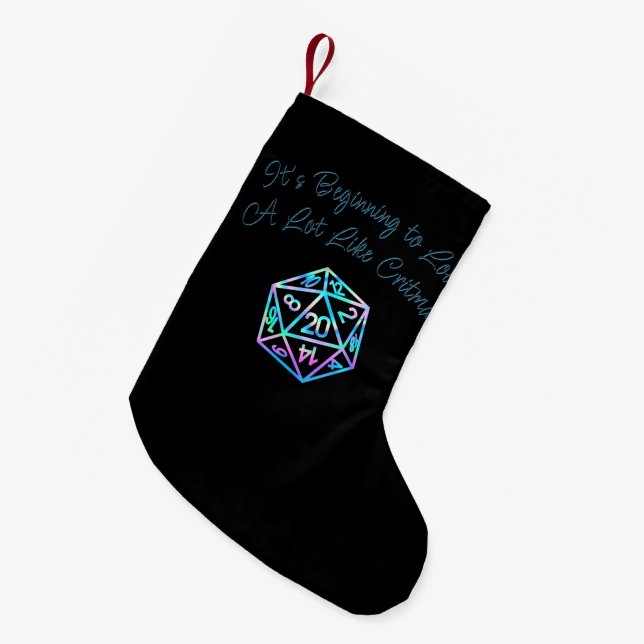 RPG Critmas | Holo Fantasy Tabletop Gamer Dice Kleiner Weihnachtsstrumpf (Vorderansicht (hängend))