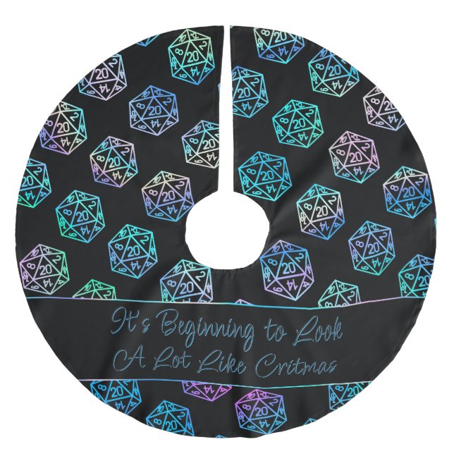 RPG Critmas | Holo Fantasy Tabletop Gamer Dice Polyester Weihnachtsbaumdecke (Vorderseite)