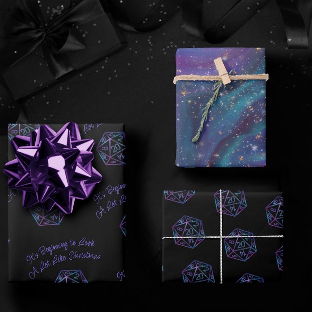 RPG Critmas | Nebula Fantasy Tabletop Gamer Dice Geschenkpapier Set (Von Creator hochgeladen)