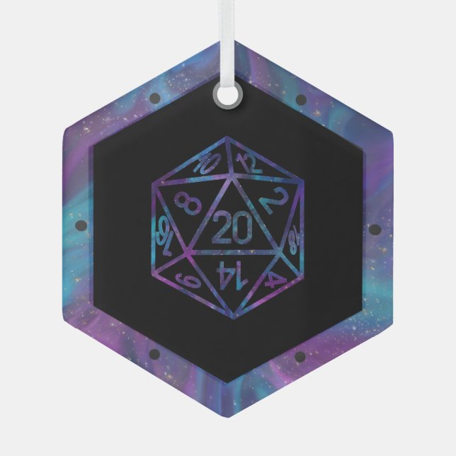 RPG Critmas | Nebula Fantasy Tabletop Gamer Dice Ornament Aus Glas (Vorderseite)