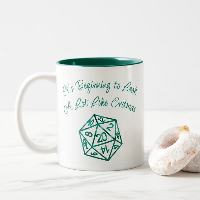 RPG Critmas | Neon Green Tabletop PnP Gamer Dice Zweifarbige Tasse (Mit Donut)