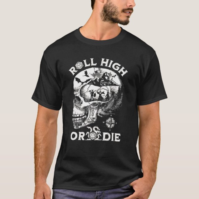 RPG D20 Game Skull Roll hoch Die T-Shirt (Vorderseite)