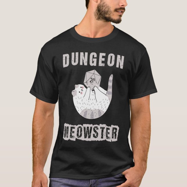 RPG Dice D20 Polyhedral aus Nerdy Dungeon Meowste T-Shirt (Vorderseite)