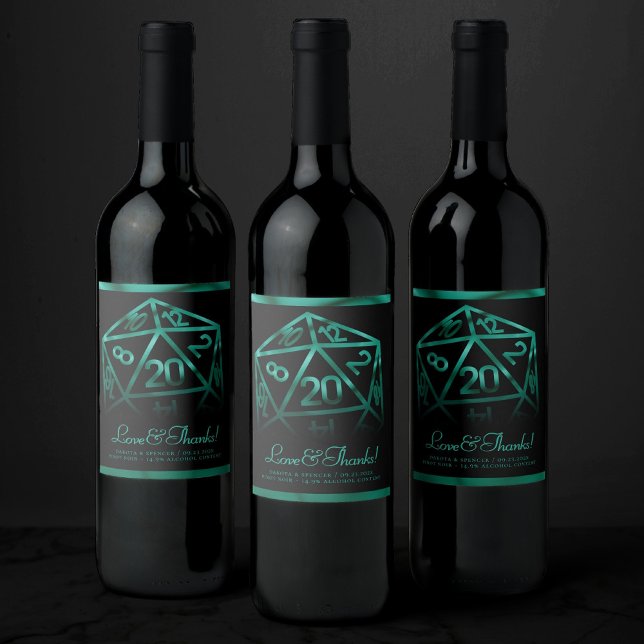 RPG Dice | Emerald Fantasy Tabletop Gamer Custom Weinetikett (Von Creator hochgeladen)