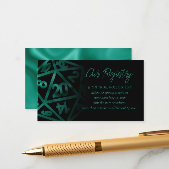 RPG Dice | Emerald Fantasy Tabletop Gamer Registry Begleitkarte (Vorderseite/Rückseite Beispiel)