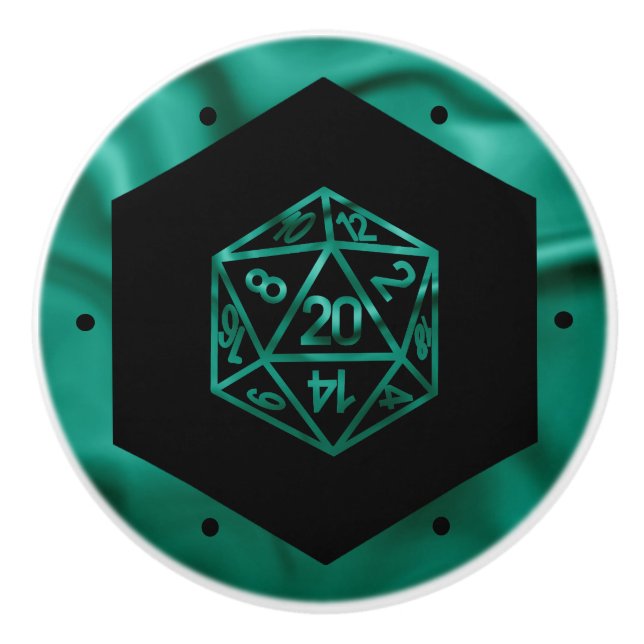 RPG Dice | Emerald Fantasy Tabletop Retro Gamer Keramikknauf (Vorderseite)