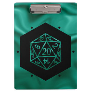 RPG Dice Emerald Fantasy Tabletop Retro Gamer Klemmbrett