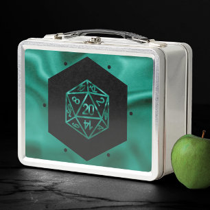 RPG Dice Emerald Fantasy Tabletop Retro Gamer Metall Brotdose