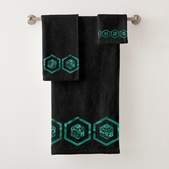 RPG Dice | Emerald Green Fantasy Tabletop Gamer Badhandtuch Set (Insitu)