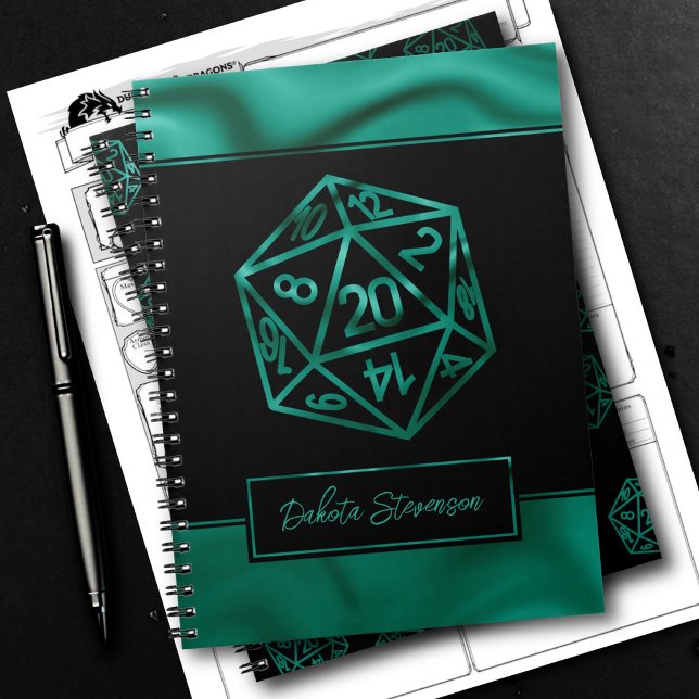 RPG Dice | Emerald Tabletop PnP Gamer-Charakter Notizblock (Von Creator hochgeladen)