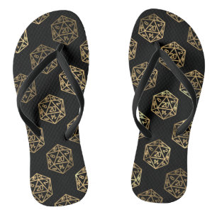 RPG Dice Gold Fantasy Retro Tabletop PnP Gamer Flip Flops