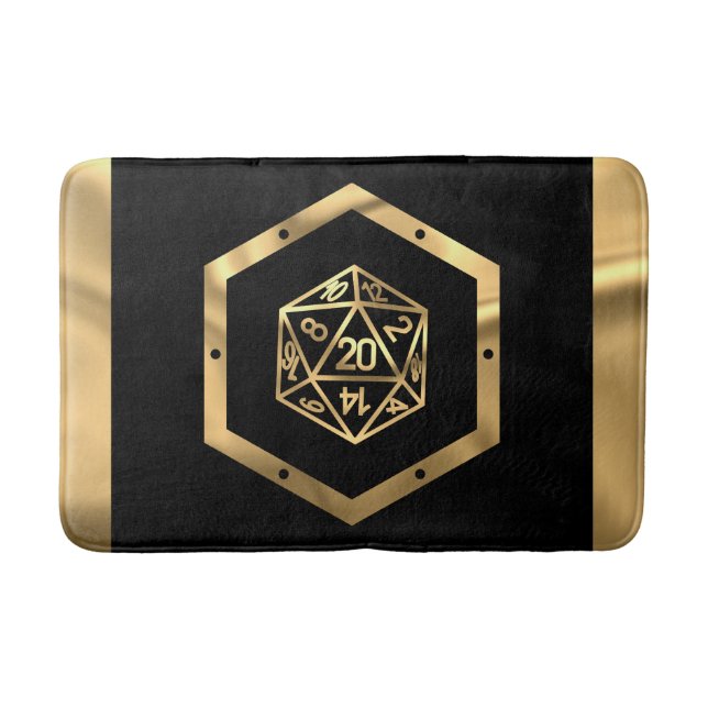 RPG Dice | Gold Fantasy Tabletop Retro PnP Gamer Badematte (Vorderseite)