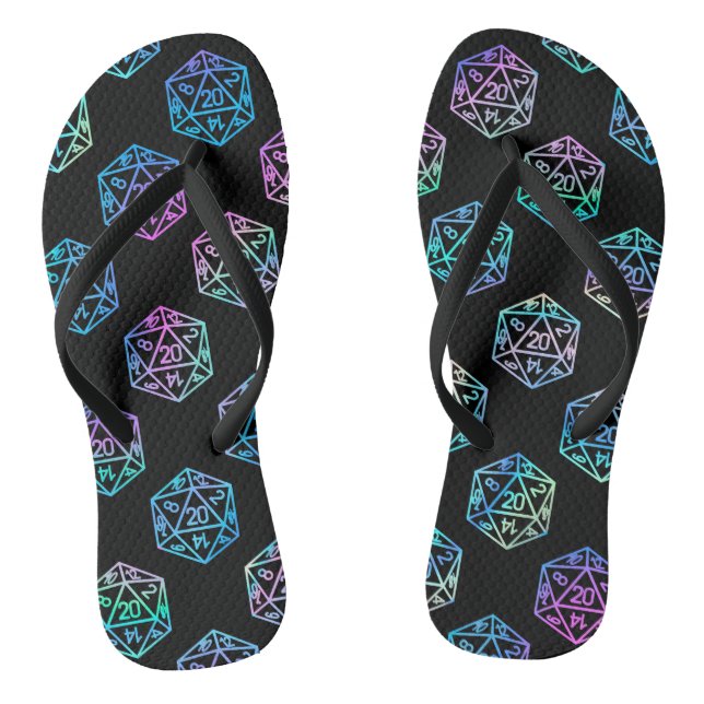RPG Dice | Holo Fantasy Retro Tabletop PnP Gamer Flip Flops (Fußbett)
