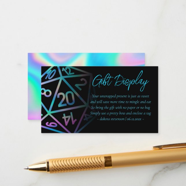 RPG Dice | Holo Fantasy Tabletop Geschenke auf Dis Begleitkarte (Vorderseite/Rückseite Beispiel)