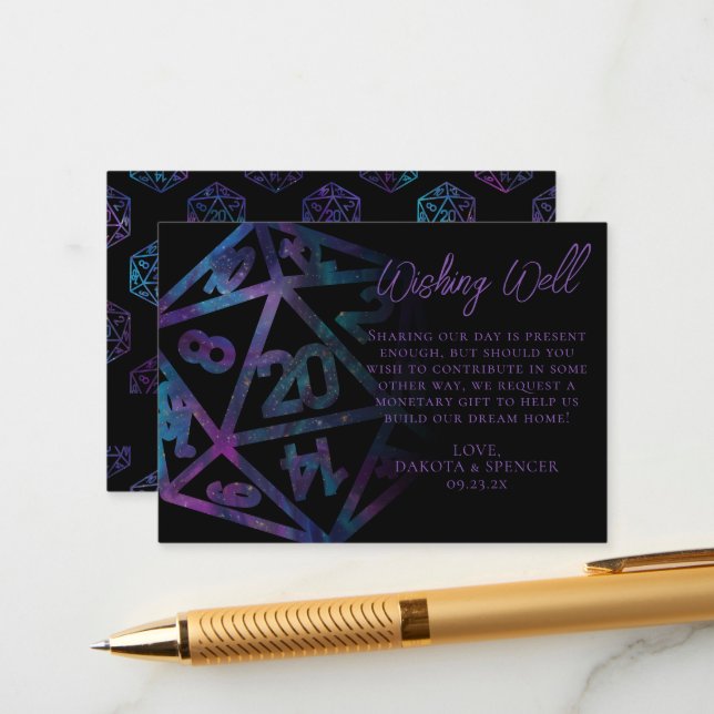 RPG Dice | Nebula Fantasy Tabletop Gut wollen Begleitkarte (Vorderseite/Rückseite Beispiel)