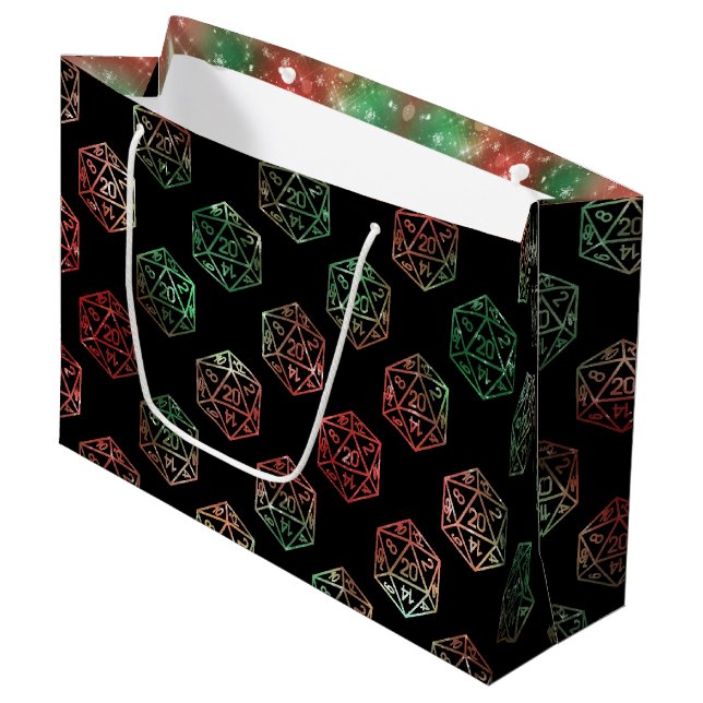 RPG Dice | XMAS Fantasy Retro Tabletop PnP Gamer Große Geschenktüte (Vorderseite Schrägansicht)