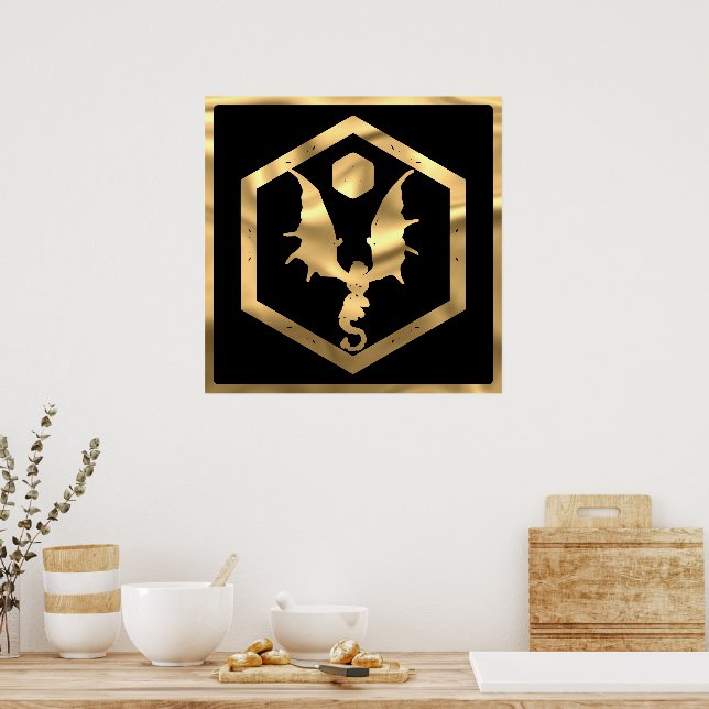 RPG Dragon | Gold Fantasy Tabletop PnP Gamer Dice Poster (Küche)