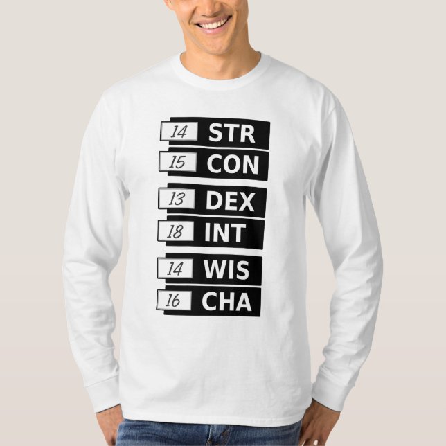 RPG-Fantasie-Fähigkeits-Kerben STR WIS CHA des T-Shirt (Vorderseite)