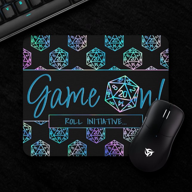 RPG Game On | Holo Retro Tabletop Roleplayer Dice Mousepad (Von Creator hochgeladen)