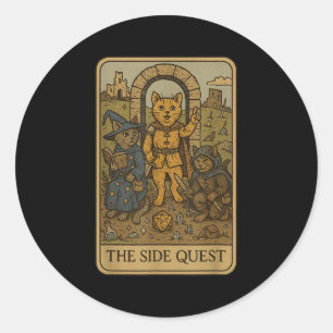 Rpg Gamer Cats Funny Side Quest Tarot Card Nerdy Runder Aufkleber