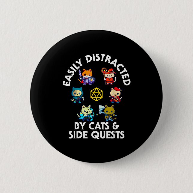 Rpg Gamer Cats Side Quest Funny Nerd Adhd Cat Men  Button (Vorderseite)
