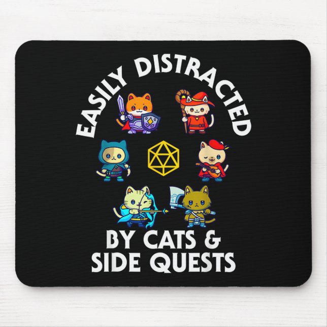 Rpg Gamer Cats Side Quest Funny Nerd Adhd Cat Men  Mousepad (Vorne)