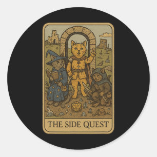 Rpg-Gamer-Katzen Lustige Nebenquest Tarotkarte Ner Runder Aufkleber