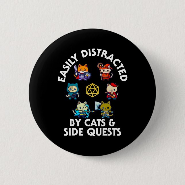 Rpg Gamer Katzen Nebenquestor Lustiger Nerd Adhs K Button (Vorderseite)