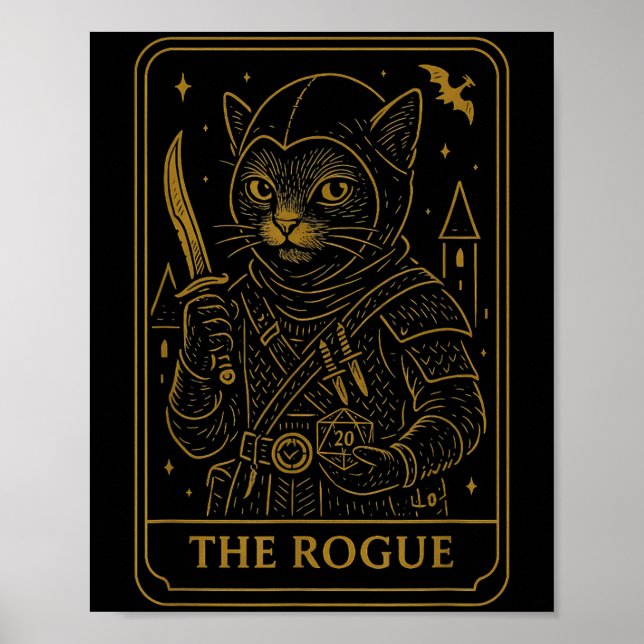 Rpg Gamer Rogue D20 Dice Nerdy Geek Cat Men Women Poster (Vorne)
