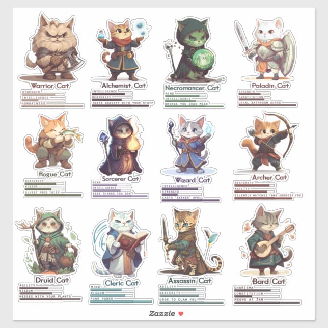 RPG Katzen lustige und niedliche Aufkleber für Gam (Blatt)