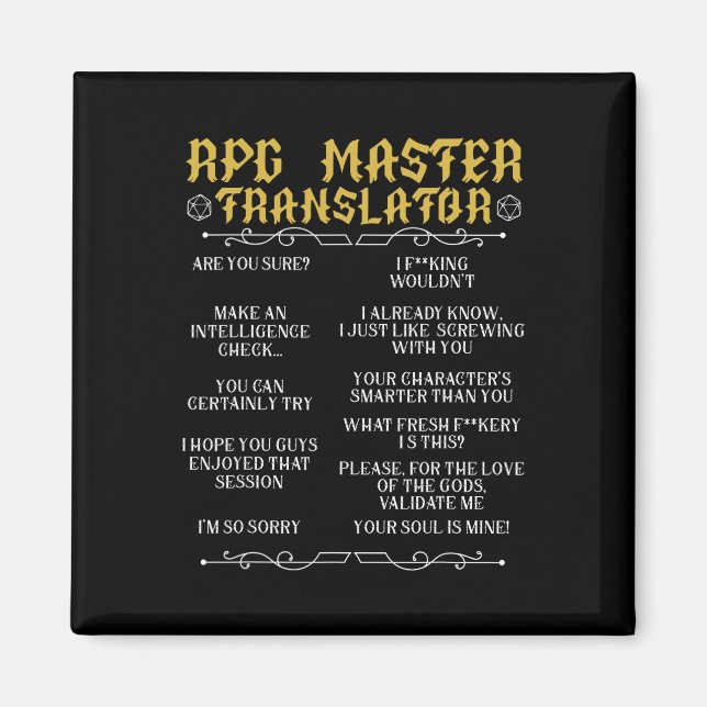 Rpg Master Übersetzer D20 Tabletop Spiele Lustiger Magnet (Vorne)